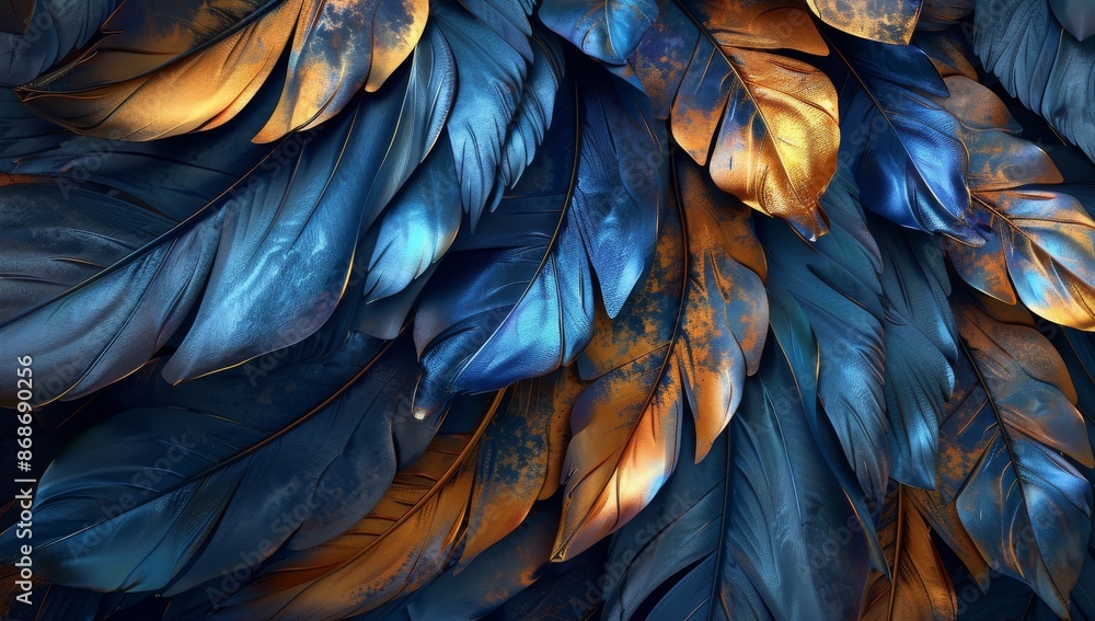 Fototapeta premium The background is an abstract painting with gradients and textures in blue, green, and gold colours.