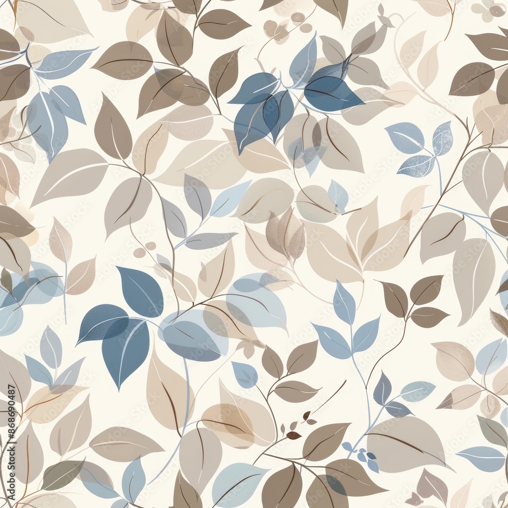 Elegant blue and beige seamless pattern of flowers and leaves Elegant blue and beige seamless pattern of flowers and leaves
