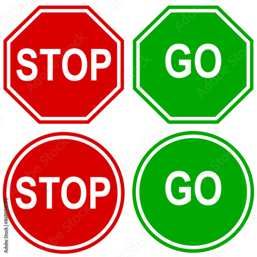 Stop and Go signs isolated on white or a transparent background