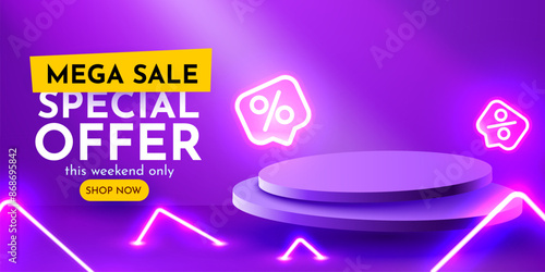 Colorful discount sale podium. Special offer composition.