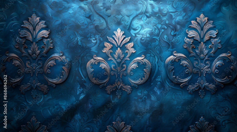 This wallpaper has a damask pattern on a turquoise background This wallpaper has a damask pattern on a turquoise background