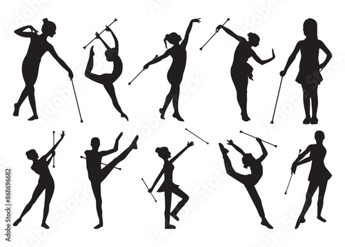 Baton Twirling vector, Baton Twirling clipart, Baton Twirling silhouette.