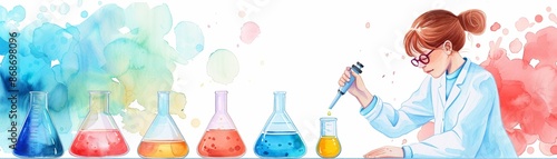 A lively watercolor of a science teacher conducting a fun experiment, Varied tones, Engaging