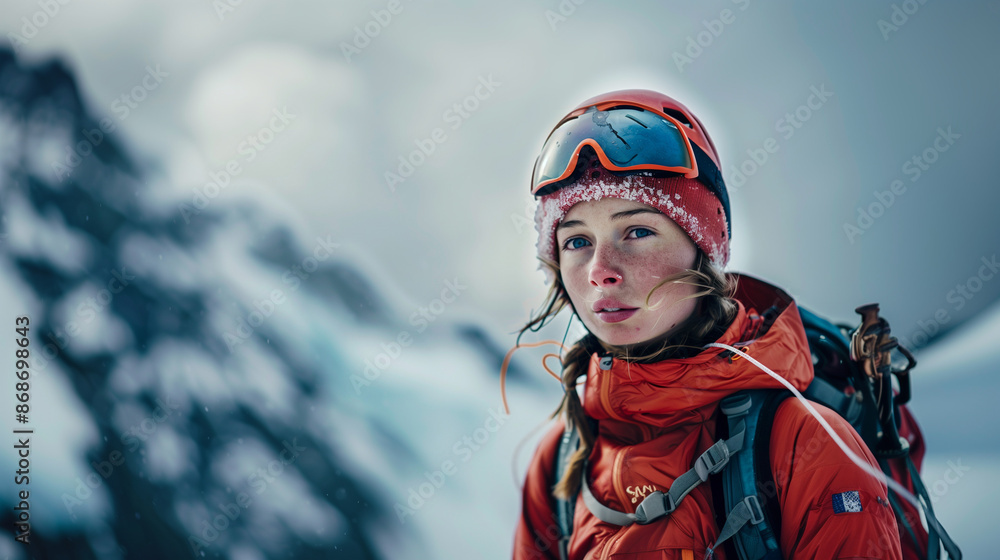 portrait of mountaineer woman at base camp portrait of mountaineer woman at base camp