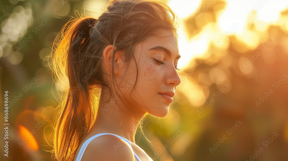 portrait of a woman in the morning golden light at summer portrait of a woman in the morning golden light at summer
