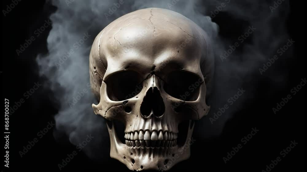 A skull surrounded by smoke on a black background A skull surrounded by smoke on a black background