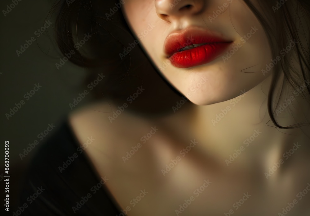 Close-Up Portrait of Woman with Red Lipstick Close-Up Portrait of Woman with Red Lipstick