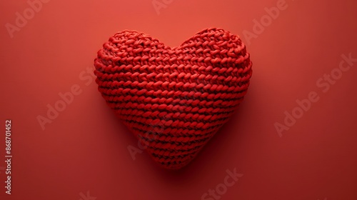 Obraz na płótnie Hand knitted crochet heart placed against a pale red background very detailed and realistic shape w salonie