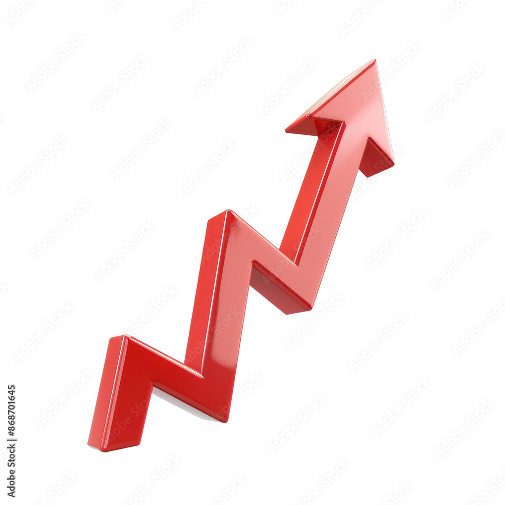 3D red arrow graph showing an upward trend, indicating growth or success. Ideal for business and finance themes. 3D red arrow graph showing an upward trend, indicating growth or success. Ideal for business and finance themes.