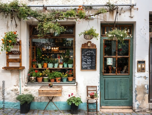 Charming floral storefront with rustic details