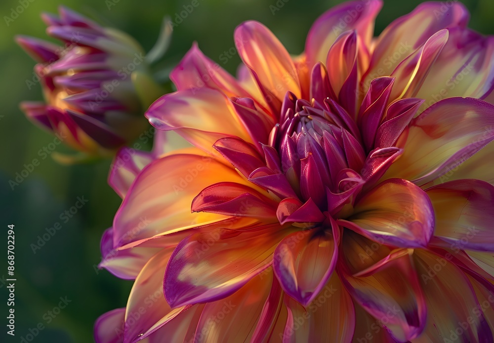 Fototapeta premium Close-Up of Orange and Purple Dahlia Flower