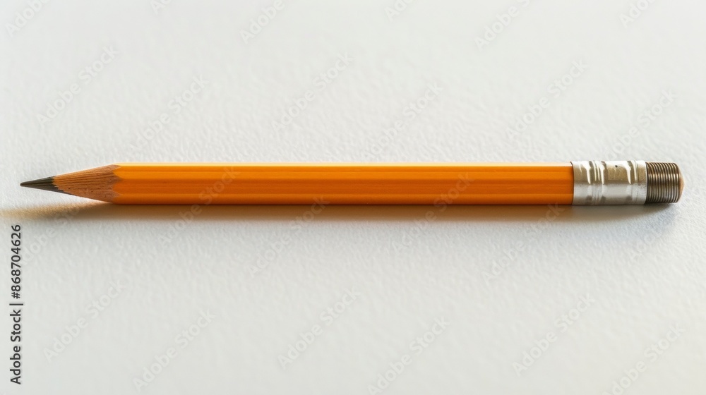 Single Yellow Pencil With Metal Eraser on White Background Single Yellow Pencil With Metal Eraser on White Background