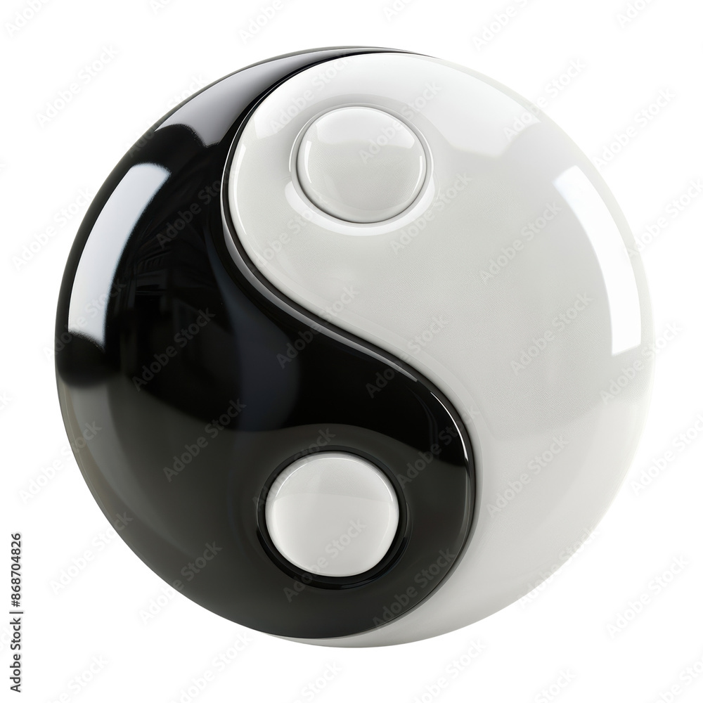 High-resolution image of a classic Yin Yang symbol representing balance and harmony in black and white 3D design on a white background. High-resolution image of a classic Yin Yang symbol representing balance and harmony in black and white 3D design on a white background.
