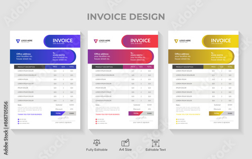 Invoice bill design template, invoices and payment agreement design templates. Tax form, vector illustration bill form price invoice. Creative invoice template vector. business stationery design