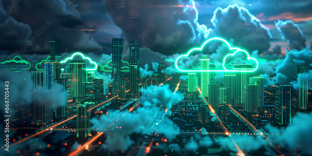 3D rendering of Cloud computing, network, technology concept 3D rendering of Cloud computing, network, technology concept
