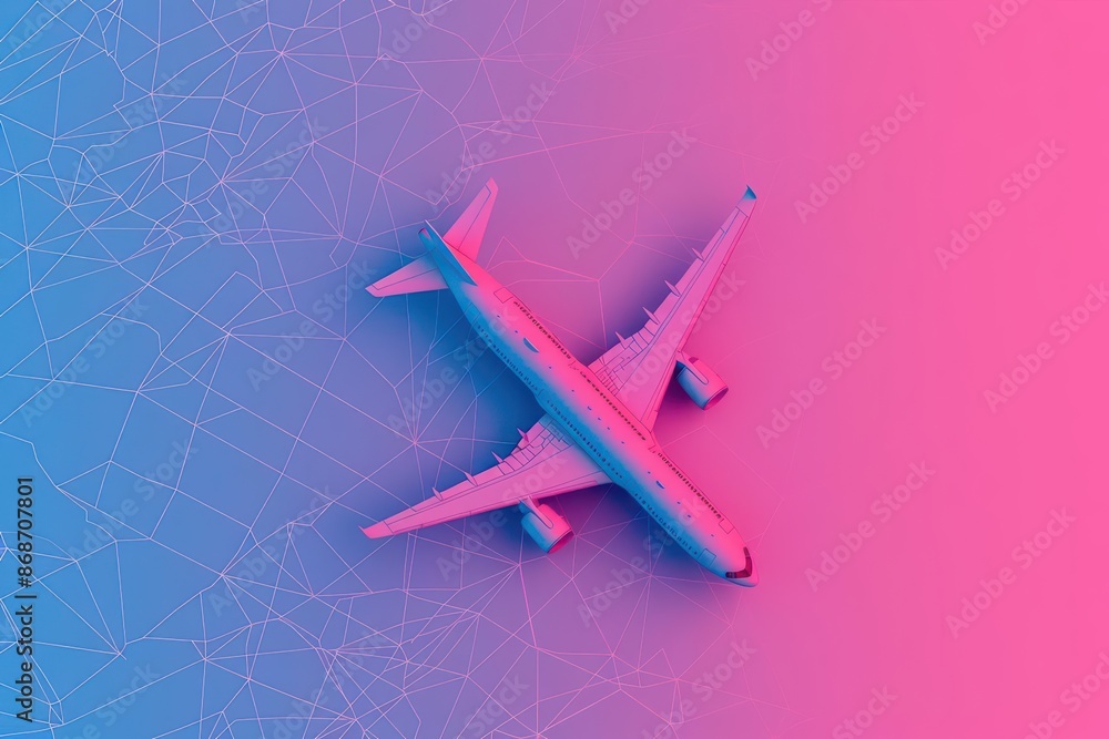 Abstract depiction of travel adventures with geometric shapes and glowing highlights with copy space Abstract depiction of travel adventures with geometric shapes and glowing highlights with copy space