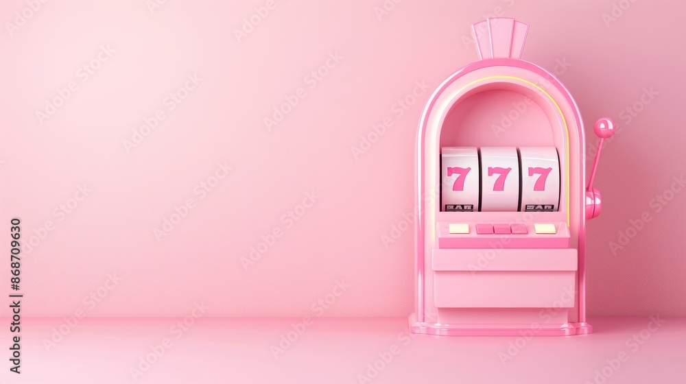 A pink-themed casino slot machine, featuring a minimalist design with clean lines and a contemporary look. The image includes ample copy space for adding text or graphics, perfect for promotional A pink-themed casino slot machine, featuring a minimalist design with clean lines and a contemporary look. The image includes ample copy space for adding text or graphics, perfect for promotional
