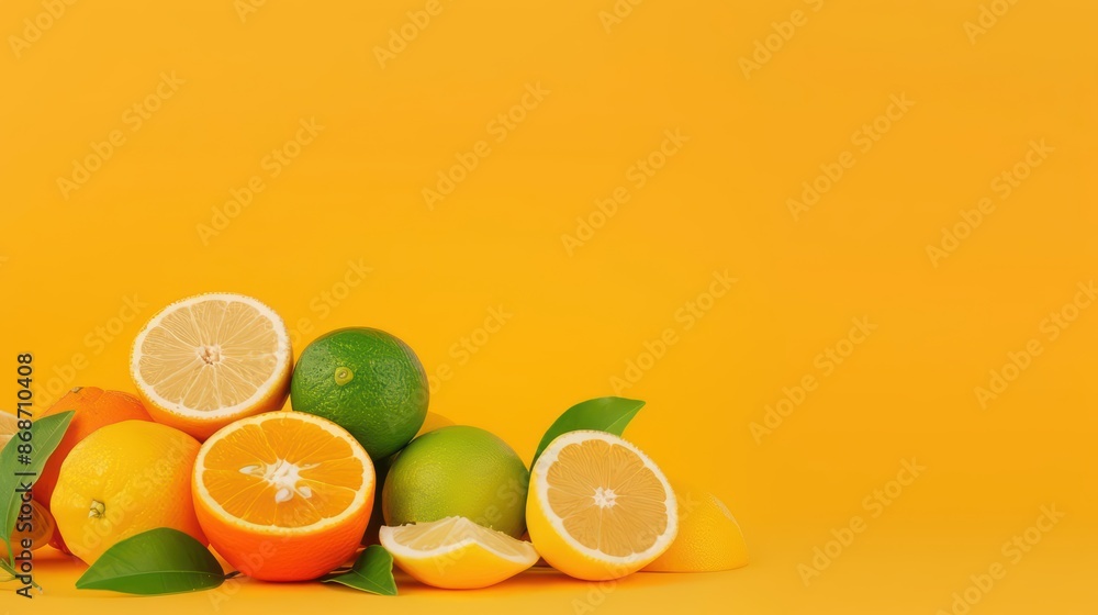 Dynamic display of citrus fruits with neon highlights and clean lines with copy space Dynamic display of citrus fruits with neon highlights and clean lines with copy space