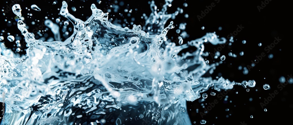 Hightech visual of a water explosion with dynamic digital elements and modern aesthetics with copy space Hightech visual of a water explosion with dynamic digital elements and modern aesthetics with copy space