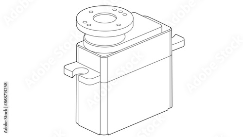 A line drawing showing a servo motor in isometric view