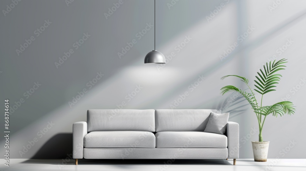 A stylish living room featuring a dominant silver color scheme with minimalist furniture and decor. The image provides plenty of copy space for customization, ideal for showcasing modern interior A stylish living room featuring a dominant silver color scheme with minimalist furniture and decor. The image provides plenty of copy space for customization, ideal for showcasing modern interior