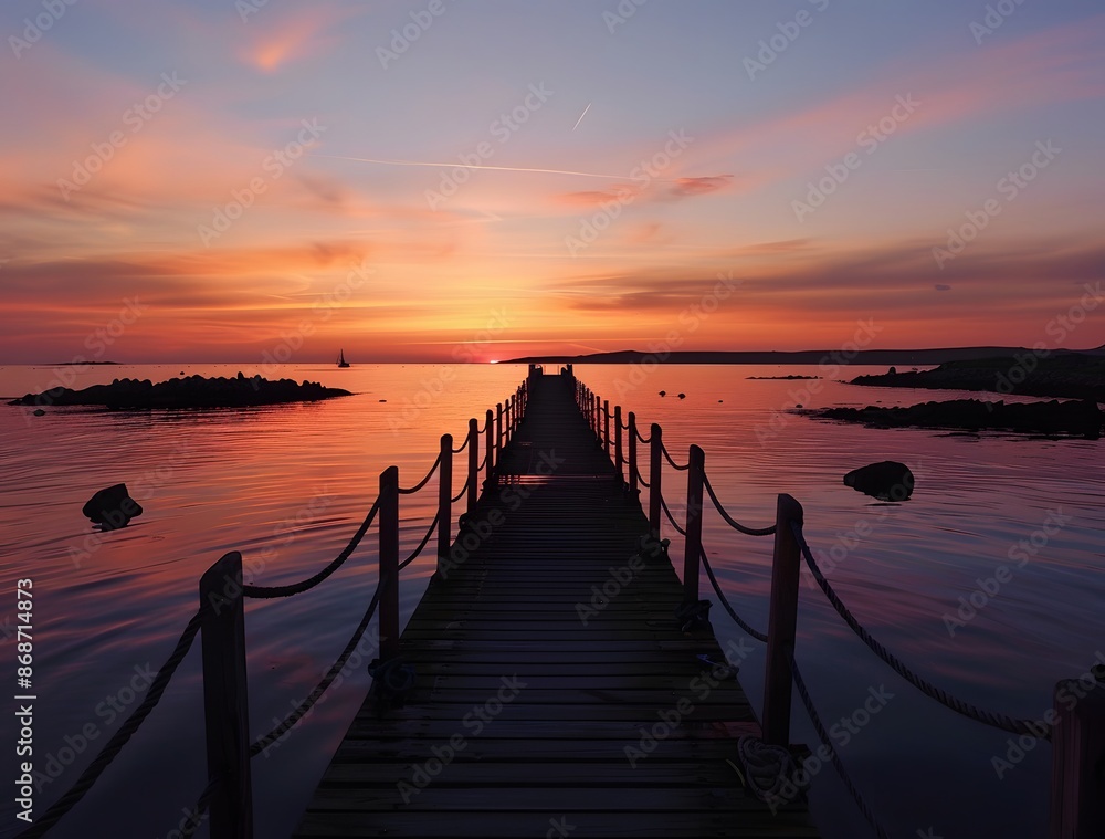 Sunset Silhouette of Pier Extending to Sea Sunset Silhouette of Pier Extending to Sea