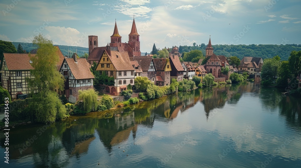 On a sunny spring day in Germany, an aerial view shows the old town and monastery of Maulbronn. On a sunny spring day in Germany, an aerial view shows the old town and monastery of Maulbronn.