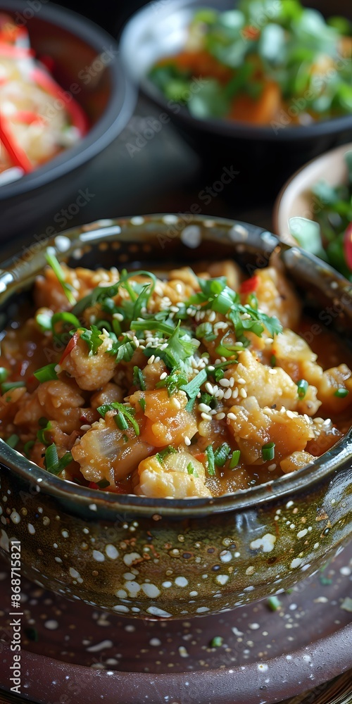 Spicy chicken stew with vegetables and sesame seeds Spicy chicken stew with vegetables and sesame seeds