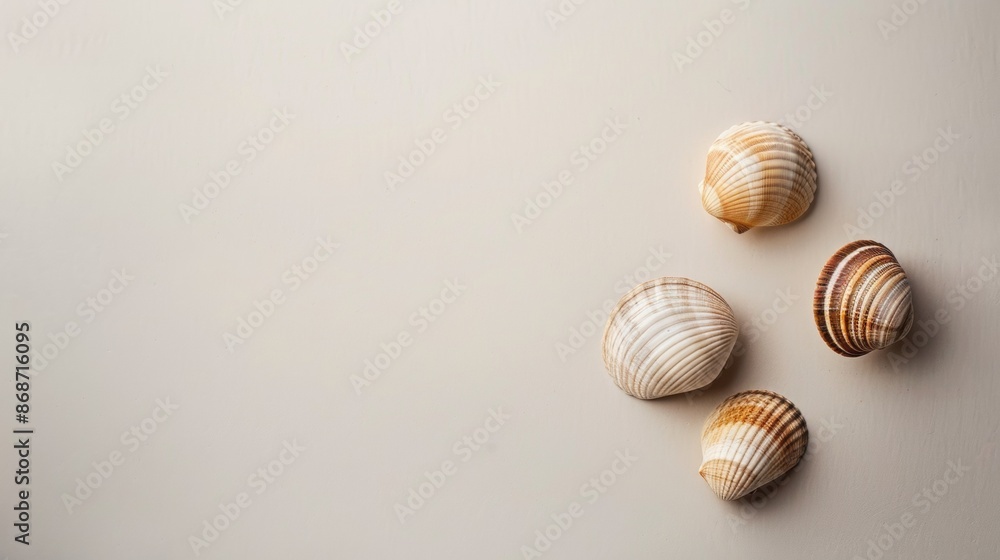 Four Seashells on a Light Beige Surface Four Seashells on a Light Beige Surface