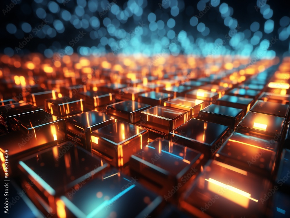 Obraz premium A cluster of illuminated glass cubes creates a mesmerizing display of light and shadow.