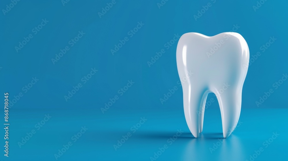 3D rendering of white tooth isolated against a light blue background. The tooth appears polished and glossy, which highlights its smooth texture. 3D rendering of white tooth isolated against a light blue background. The tooth appears polished and glossy, which highlights its smooth texture.
