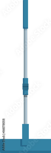 Blue cleaning mop with a long handle is standing upright, ready for cleaning
