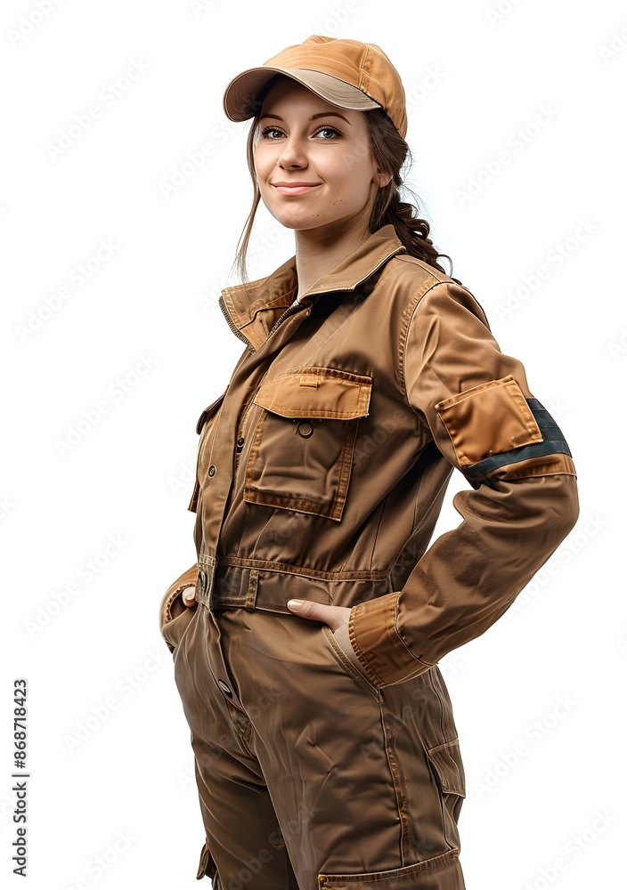 Woman in Brown Jumpsuit and Baseball Cap Woman in Brown Jumpsuit and Baseball Cap