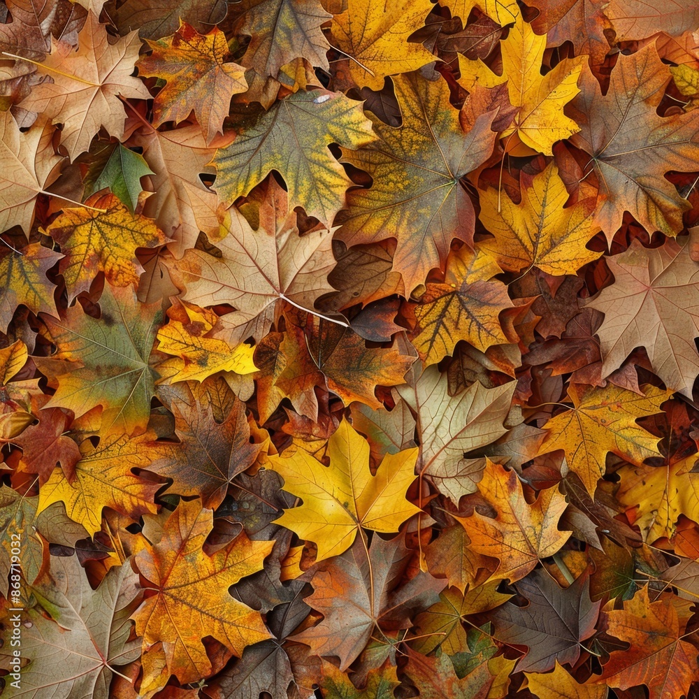 Fototapeta premium Autumn Leaf Texture Background, Colored Autumn Tree Leaves Pattern, Red Orange Foliage Banner, Fall Leaf