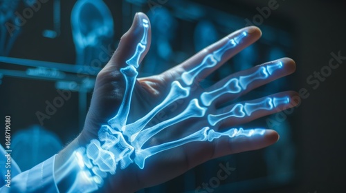 Xray hand medical scan technology. Stock photo of an xray hand scan illustrating medical technology and healthcare