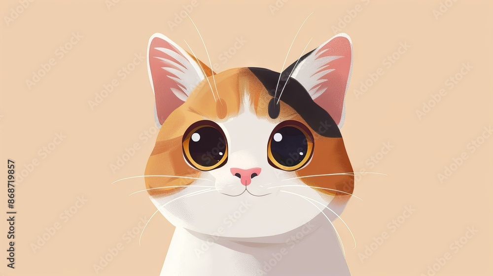 Adorable calico cat close up. A delightful close-up illustration of a cute calico cat with captivating large eyes, ideal for animal lovers and pet-themed designs. Adorable calico cat close up. A delightful close-up illustration of a cute calico cat with captivating large eyes, ideal for animal lovers and pet-themed designs.