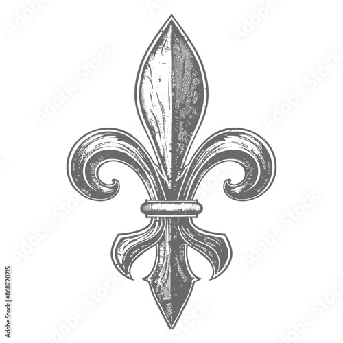 Engraved Fleur-de-lis: Vintage Heraldic Symbol, Detailed Woodcut Style