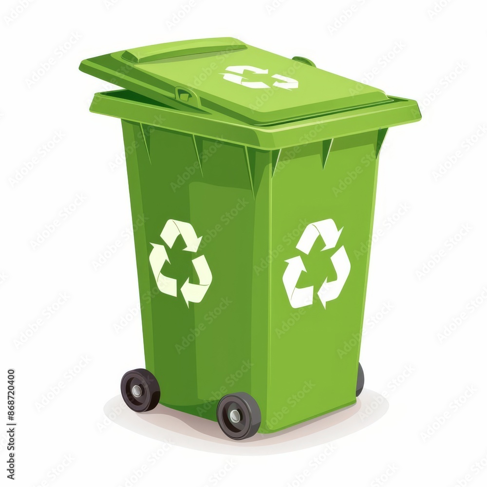 1 A recycling bin clipart, environmental element, flat design, green tones, isolated on white background 1 A recycling bin clipart, environmental element, flat design, green tones, isolated on white background