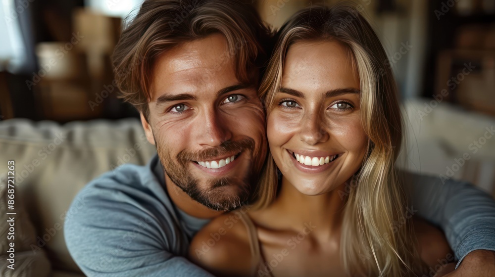 Smiling Couple Portrait in a Warm and Cozy Setting Smiling Couple Portrait in a Warm and Cozy Setting
