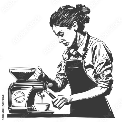 Focused Barista: Monochrome Sketch of Coffee Preparation