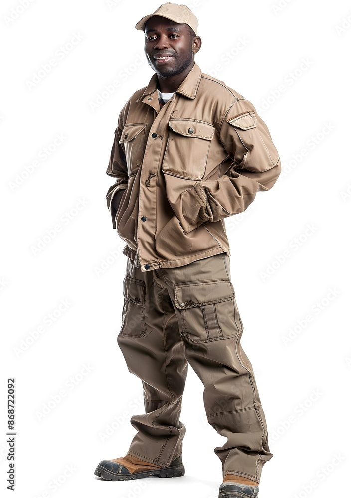 African Man in Workwear on White Background African Man in Workwear on White Background