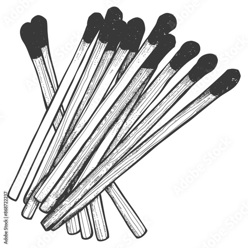 Woodcut Matches: Pile of Unlit Safety Matches, Black Tipped, Isolated on White.