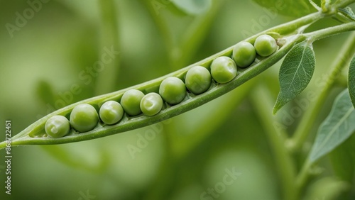 Fresh Green Peas and Lush Plant Leaves CloseUp photo