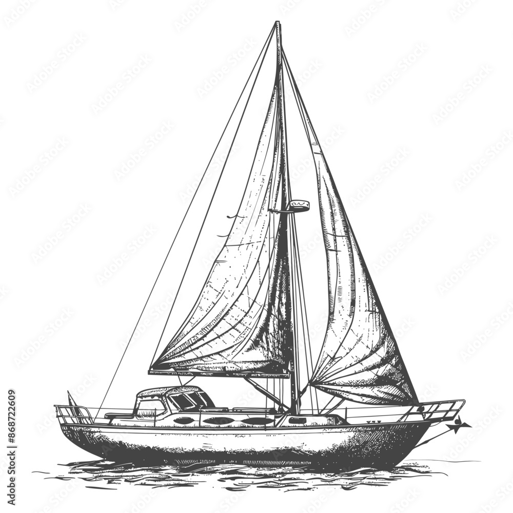 Fototapeta premium yacht with engraving style black color only