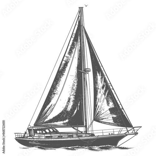 yacht with engraving style black color only