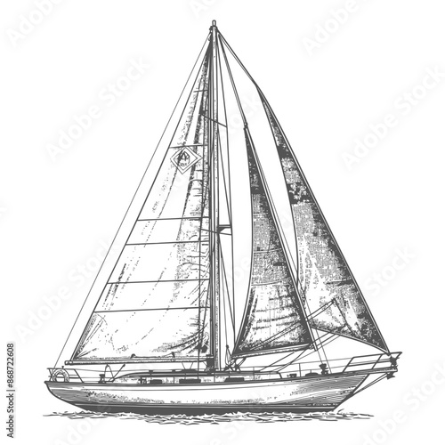 yacht with engraving style black color only