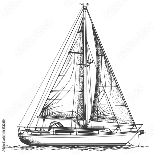 yacht with engraving style black color only