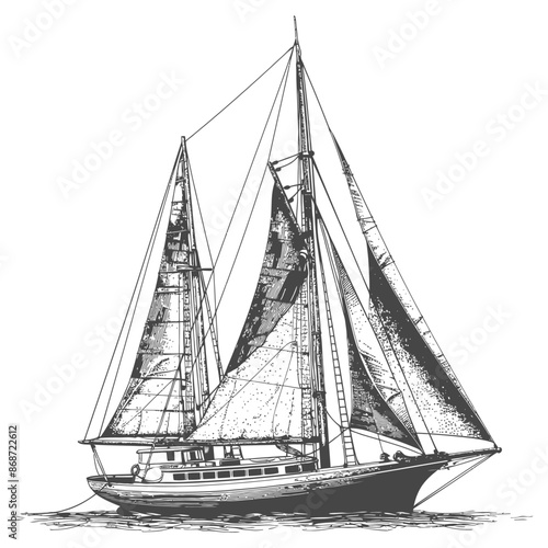 yacht with engraving style black color only