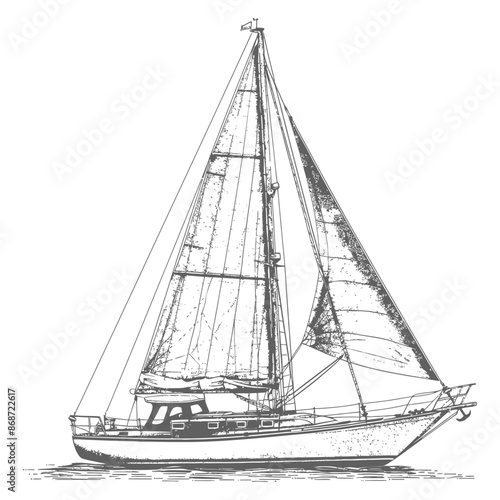 yacht with engraving style black color only