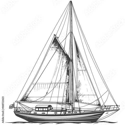 yacht with engraving style black color only